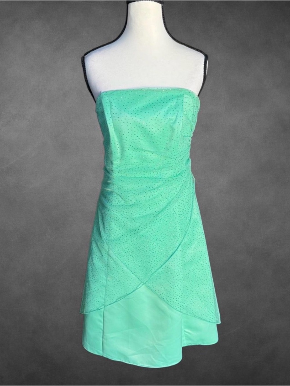 Onyx Nite Green Strapless Rhinestone Mesh Dress Y2K Prom